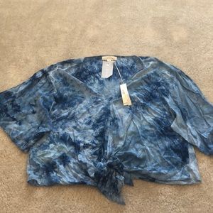 Blue tie dye and front tie boutique blouse